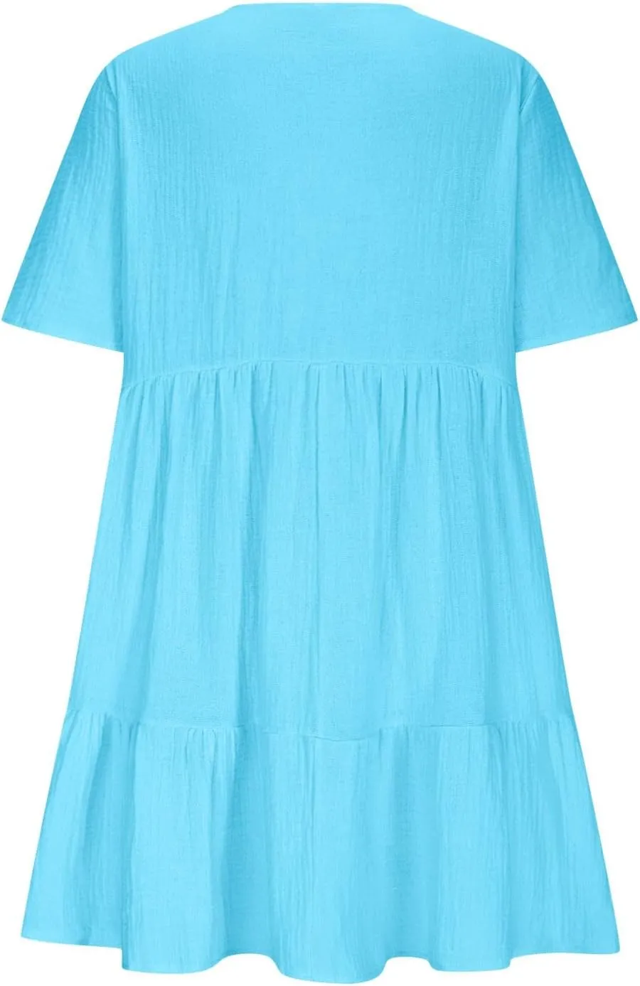 Women Summer Mini Dresses Short Sleeve V Neck Loose Smocked Tiered Flowy Pleated Cute Babydoll Dress with Pockets