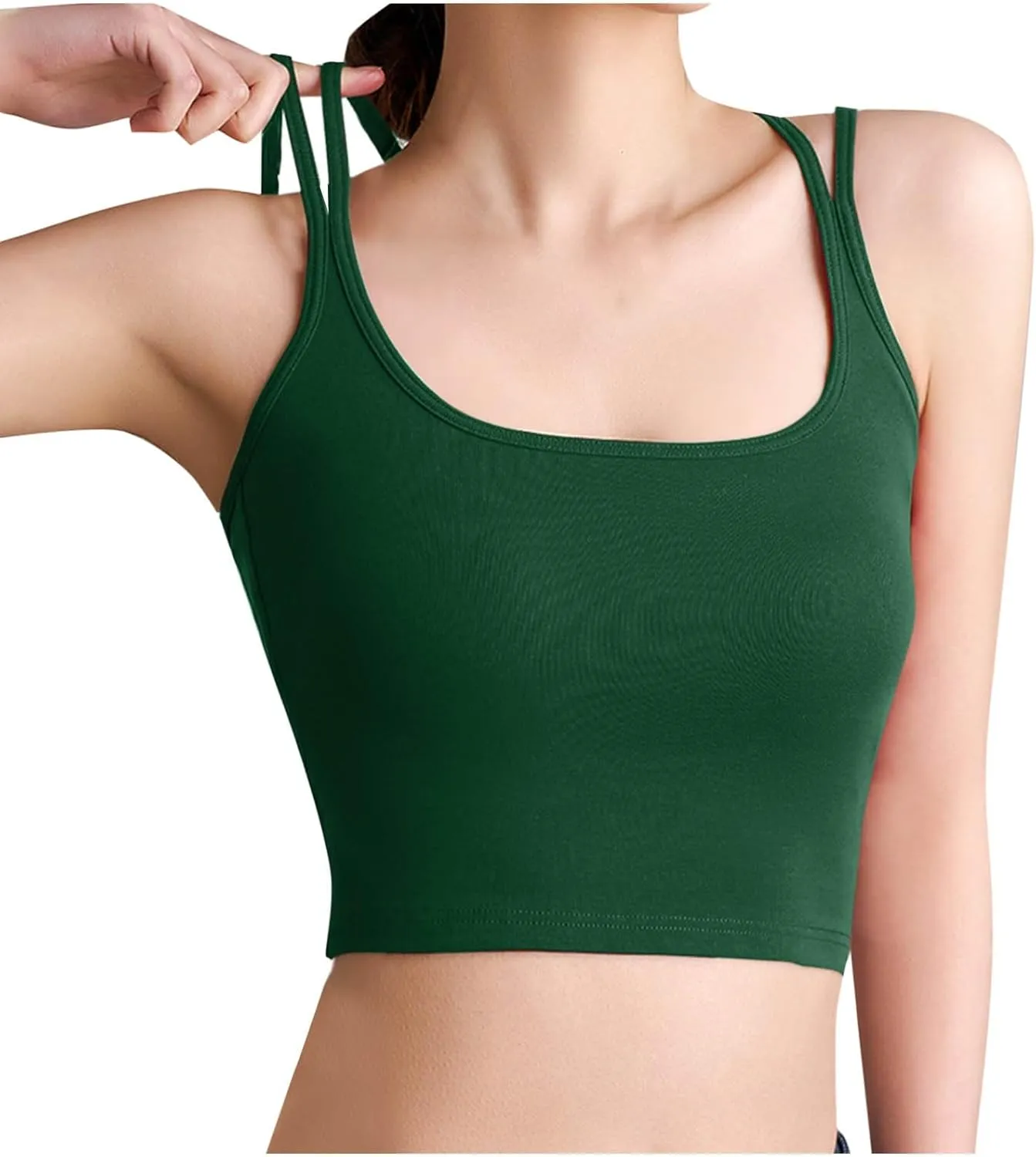 Women Summer Spaghetti Strap Ribbed Crop Tank Tops Sleeveless Criss Cross Fitness Athletic Top Basic Undershirt