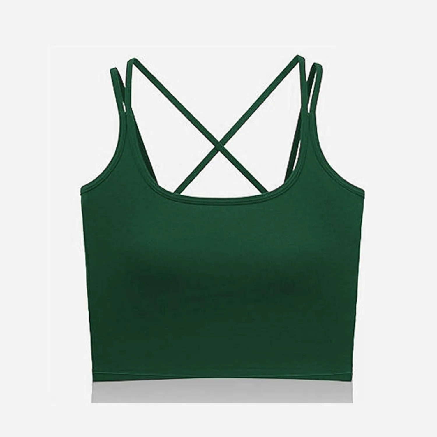 Women Summer Spaghetti Strap Ribbed Crop Tank Tops Sleeveless Criss Cross Fitness Athletic Top Basic Undershirt