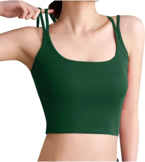 Women Summer Spaghetti Strap Ribbed Crop Tank Tops Sleeveless Criss Cross Fitness Athletic Top Basic Undershirt