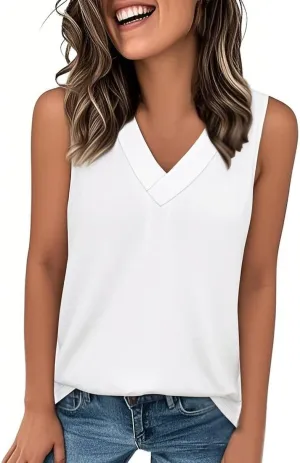 Women Tank Tops 2025 Comfy T Shirts Dressy Sleeveless V Neck Summer Loose Fit Tank Tops Tees