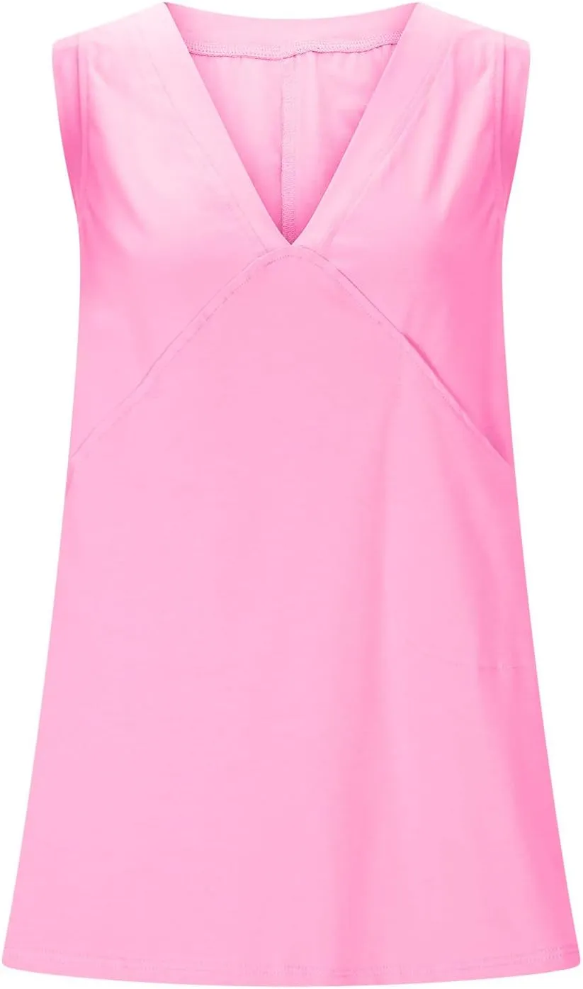 Women Tank Tops Summer Deep V Neck Sleeveless Ruched Side Slit Shirts Casual Fashion Loose Fit Athletic Gym Blouse
