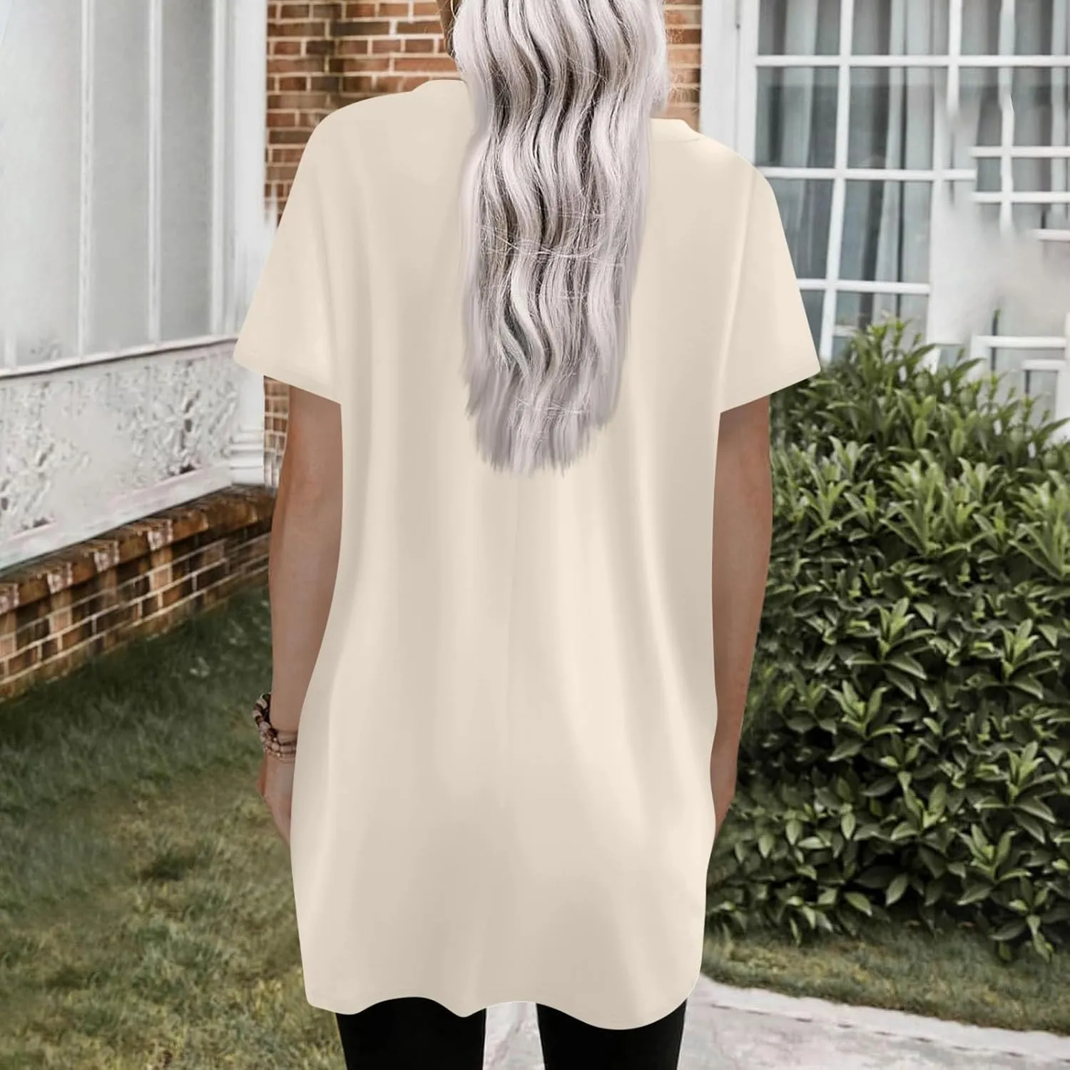 Women Tunic Tops Spring V Neck Short Sleeve Shirts With Pockets Plus Size Tops For Leggings Basic Blouses