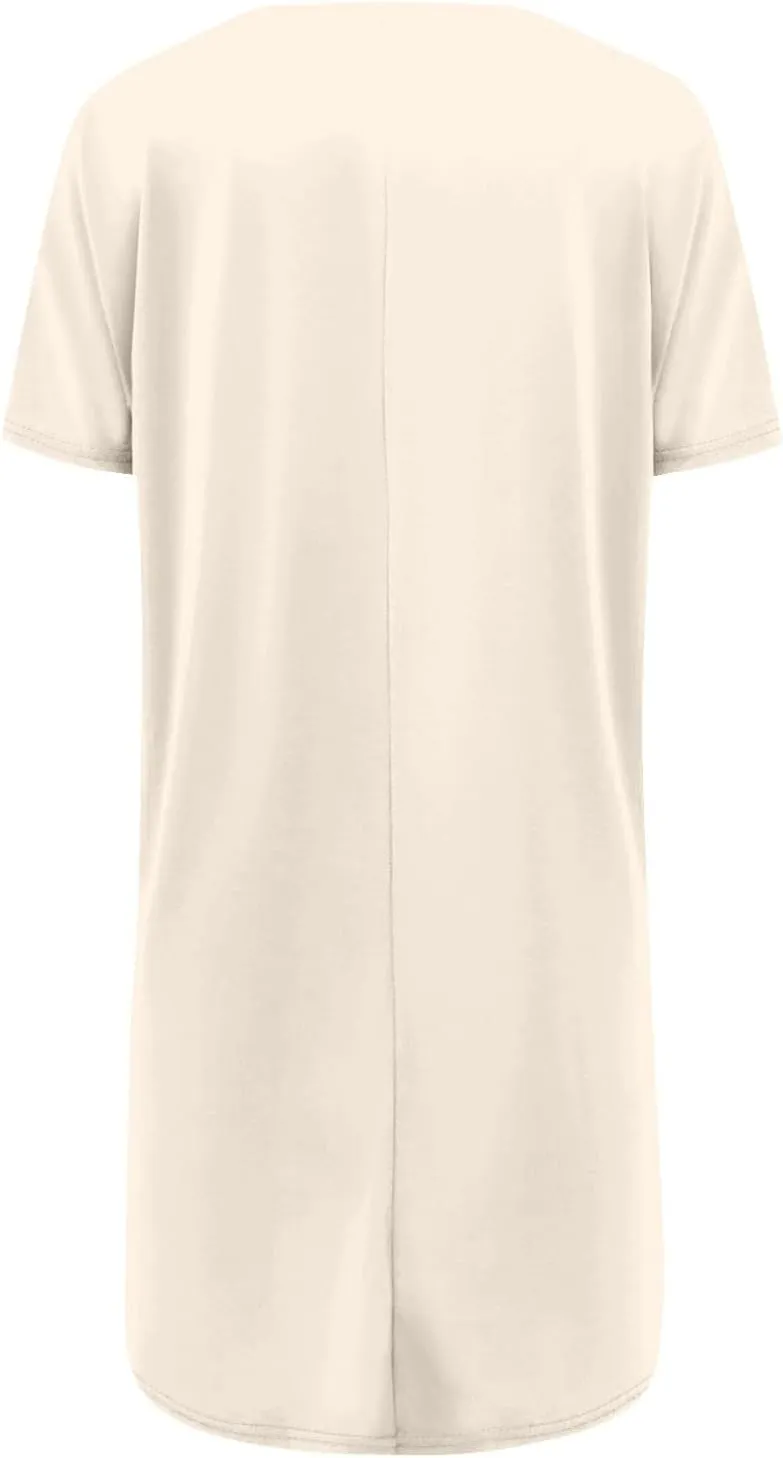 Women Tunic Tops Spring V Neck Short Sleeve Shirts With Pockets Plus Size Tops For Leggings Basic Blouses