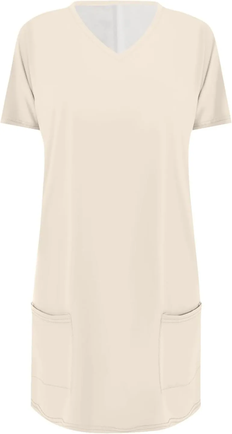 Women Tunic Tops Spring V Neck Short Sleeve Shirts With Pockets Plus Size Tops For Leggings Basic Blouses