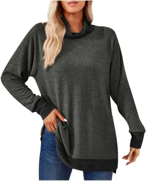Women Turtleneck Long Sleeve Tops Warm Clothing for Ladies Comfy Autumn Winter Sweaters Tunic Tops Shirts Blouse