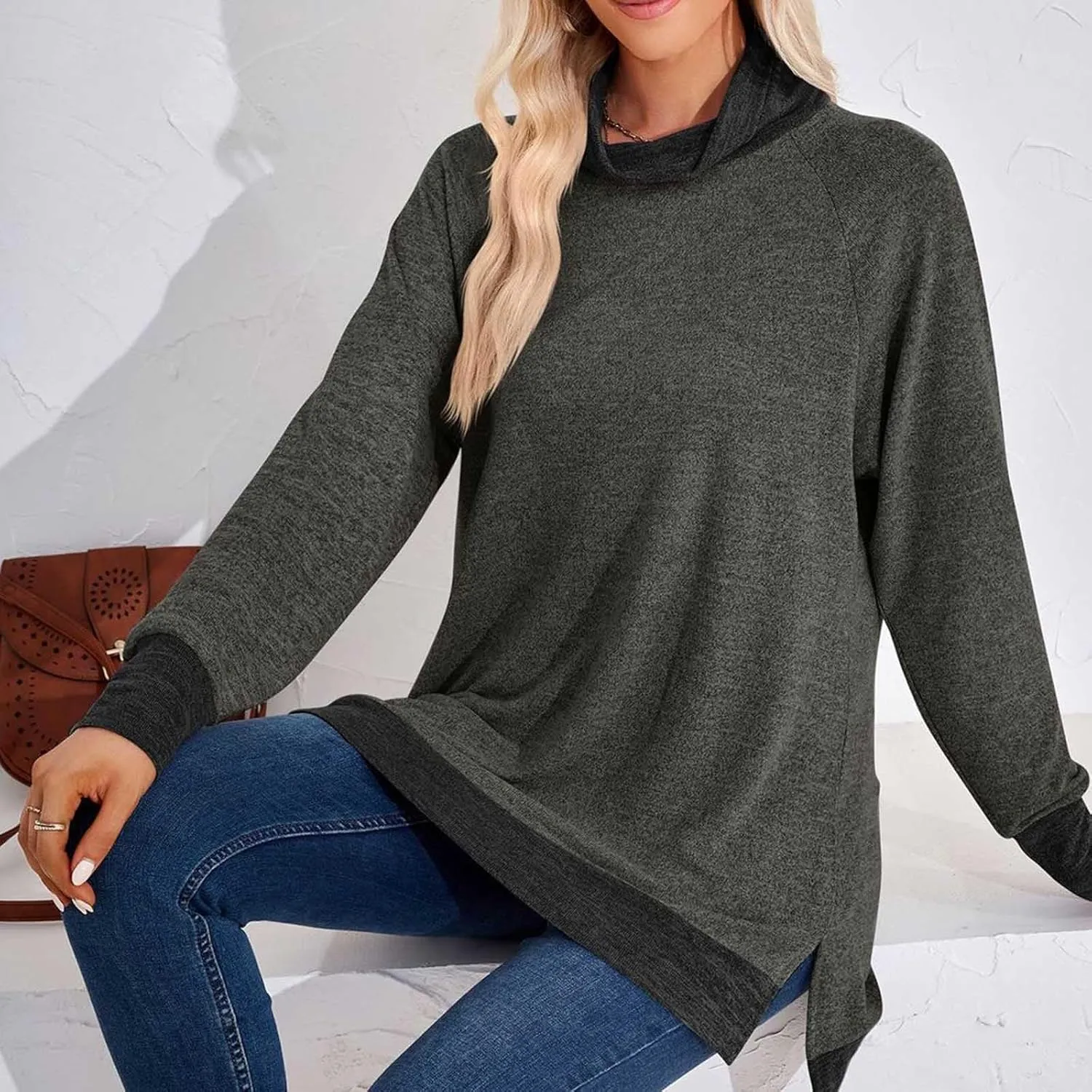 Women Turtleneck Long Sleeve Tops Warm Clothing for Ladies Comfy Autumn Winter Sweaters Tunic Tops Shirts Blouse