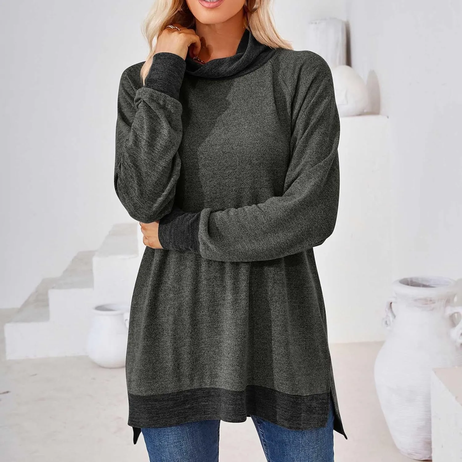 Women Turtleneck Long Sleeve Tops Warm Clothing for Ladies Comfy Autumn Winter Sweaters Tunic Tops Shirts Blouse