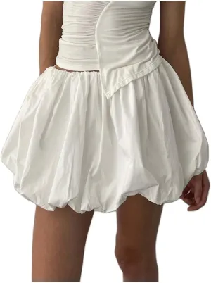 Women Y2k Bubble Skirt Ruffle Hem Pleated A Line Flare Mini Short Skirt Streetwear Beach Dresses