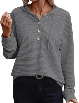 Womens 2024 Hooded Button Drawstring Hoodies Pullover Sweatshirts Casual Long Sleeve Tops Shirts Trendy Warm Tops