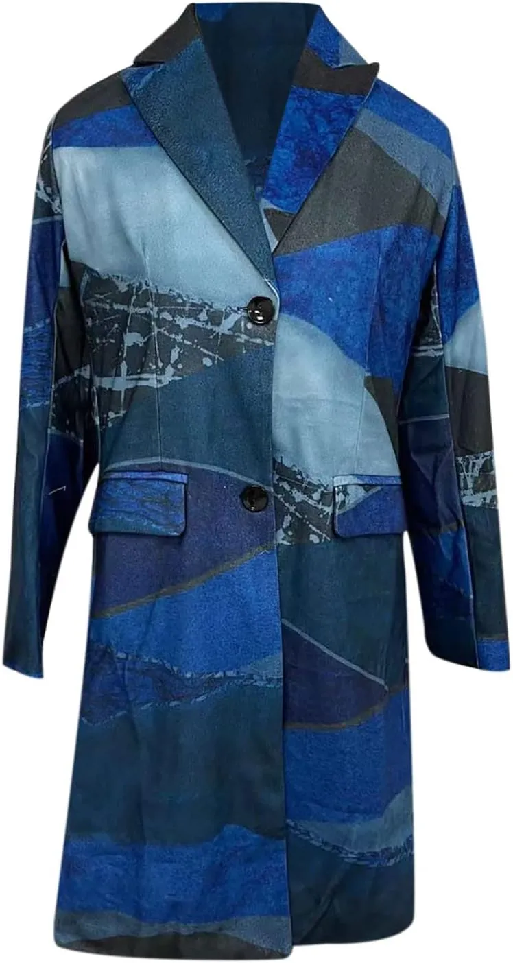 Women's Aztec Peacoat Ethnic Printed Loose Fit Lapel Trench Coat Vintage Casual Single Breasted Wool Blend Overcoat