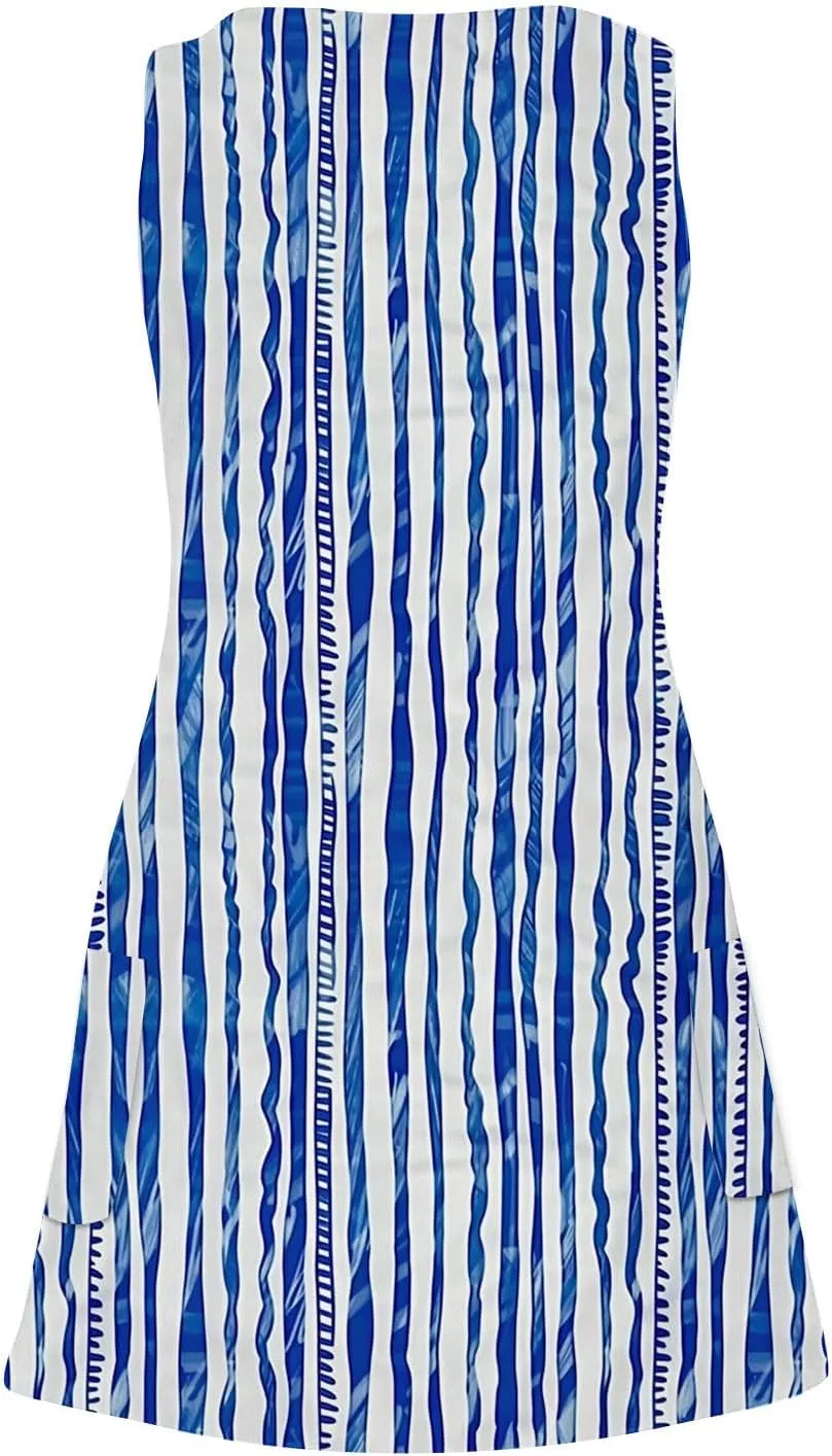 Women's Beach Dress Summer Fashion Floral Print V Neck Sleeveless Short Dress Casual Loose Breathable Sundress