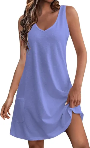 Women's Beach Dresses Loose Swimsuit Cover Ups Sleeveless Vacation Dresses Swing Mini Dress Casual Dresses