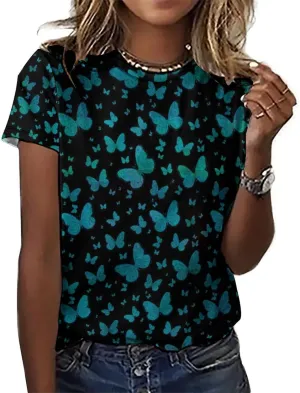 Women's Boho Floral Print Ladies Short Sleeve Tops Summer T-Shirts Dressy Casual Cute Graphic Crew Neck Tops