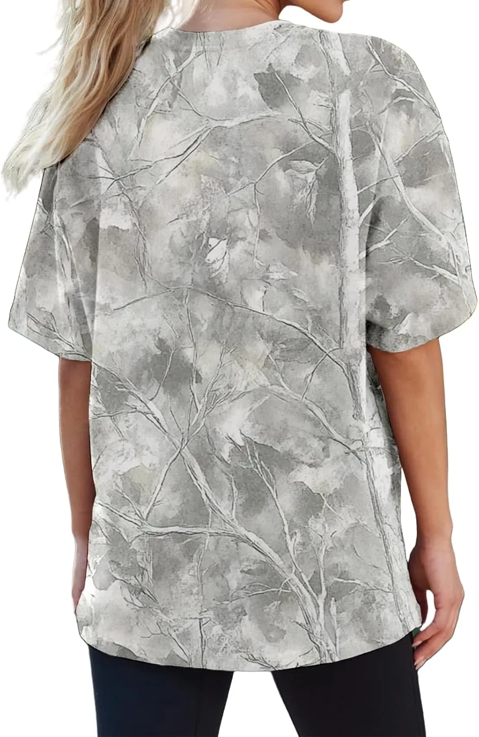 Womens Camo T-Shirt Maple Leaf Print Oversized Summer Tops Casual Loose Short Sleeve Crewneck Camouflage Shirts