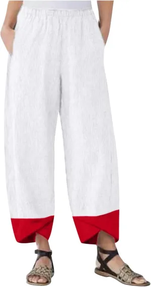 Womens Capri Pants for Summer Petite Length Linen Capris Cropped Pants Plus Size Drawstring Elastic High Waist Joggers