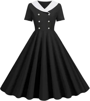 Women's Casual Dresses 1950s Vintage Audrey Hepburn Style Cocktail Swing Dress Short Sleeve Prom Party Gowm