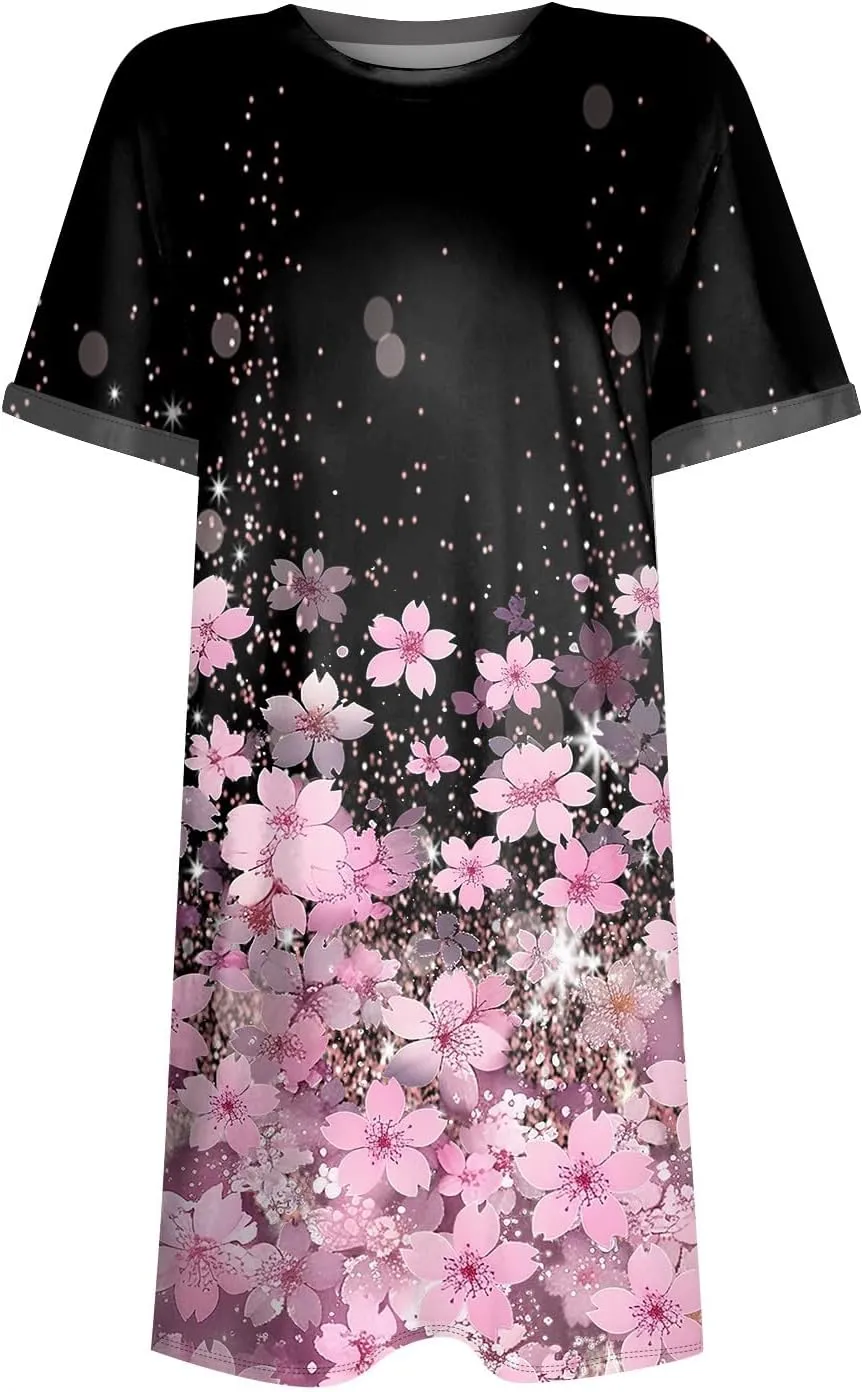 Women's Casual Dresses Summer Short Sleeve Mid Thigh Length T Shirt Dress with Pocket for Women