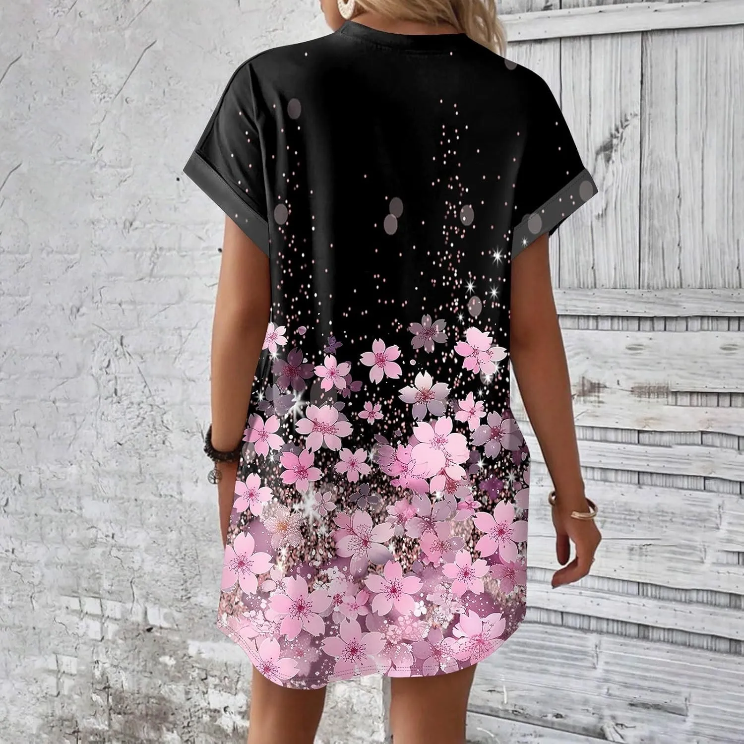 Women's Casual Dresses Summer Short Sleeve Mid Thigh Length T Shirt Dress with Pocket for Women