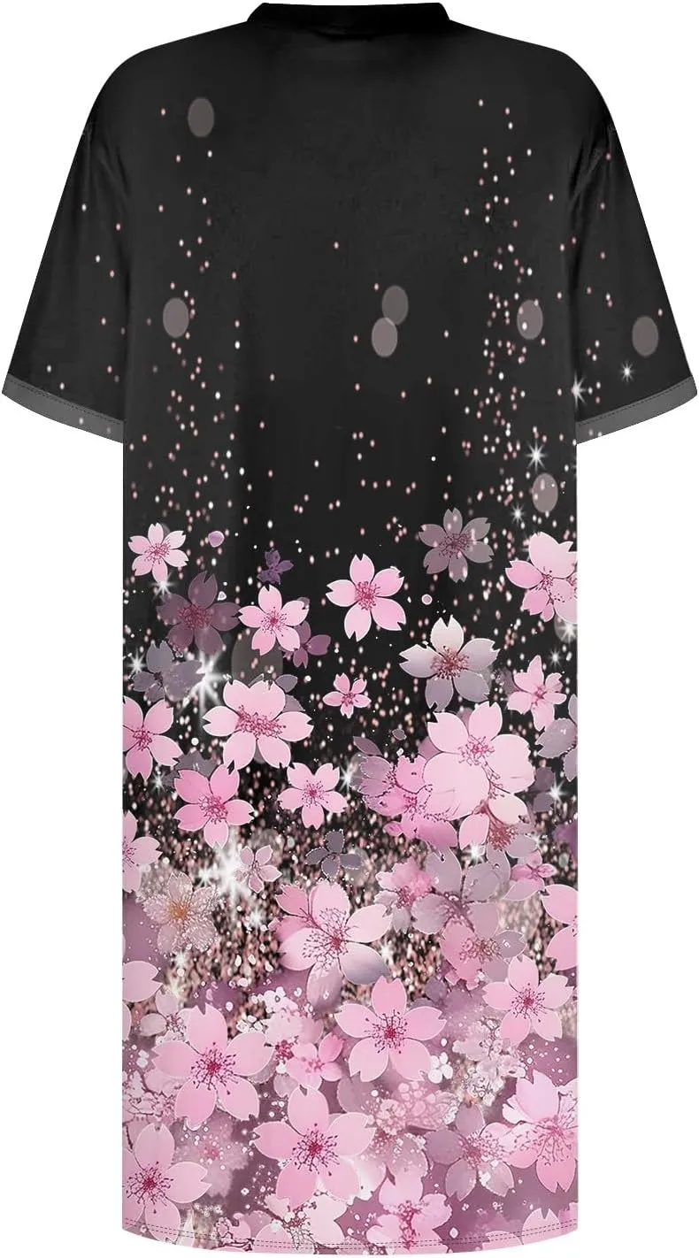 Women's Casual Dresses Summer Short Sleeve Mid Thigh Length T Shirt Dress with Pocket for Women