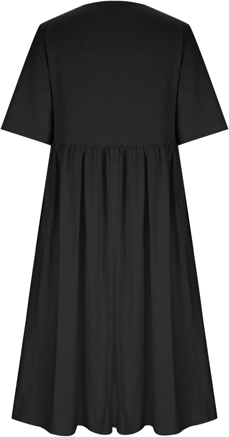 Women's Casual Short Sleeve Summer Long Dress Fashion Floral Print Pleated Loose Dress Comfort Lounge Dress