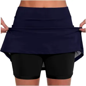 Womens Casual Solid Tennis Pocket Skirt Yoga Sport Active Shorts Jelly Skirt