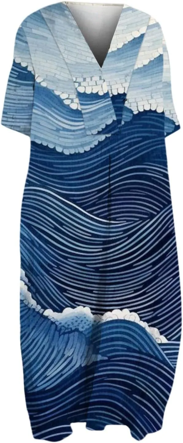 Women's Casual Sundress 2025 Summer Boho Beach Dress Short Sleeve T-Shirts Dress V Neck Loose Tank Dresses
