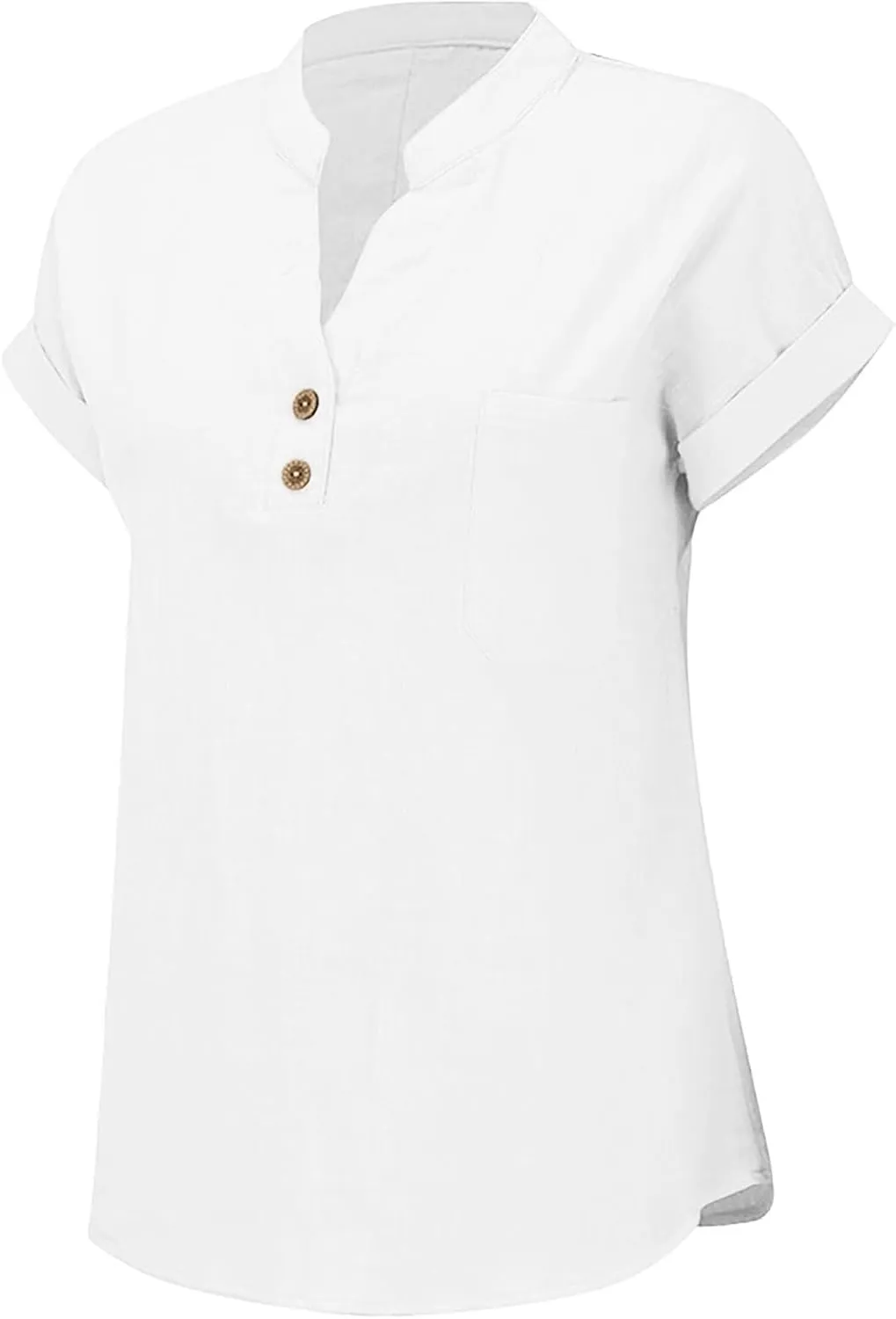 Womens Cotton Gauze Tops Linen Summer Blouses V Neck Short Sleeve Shirts Dressy Casual Tunics Beach Vacation Clothing