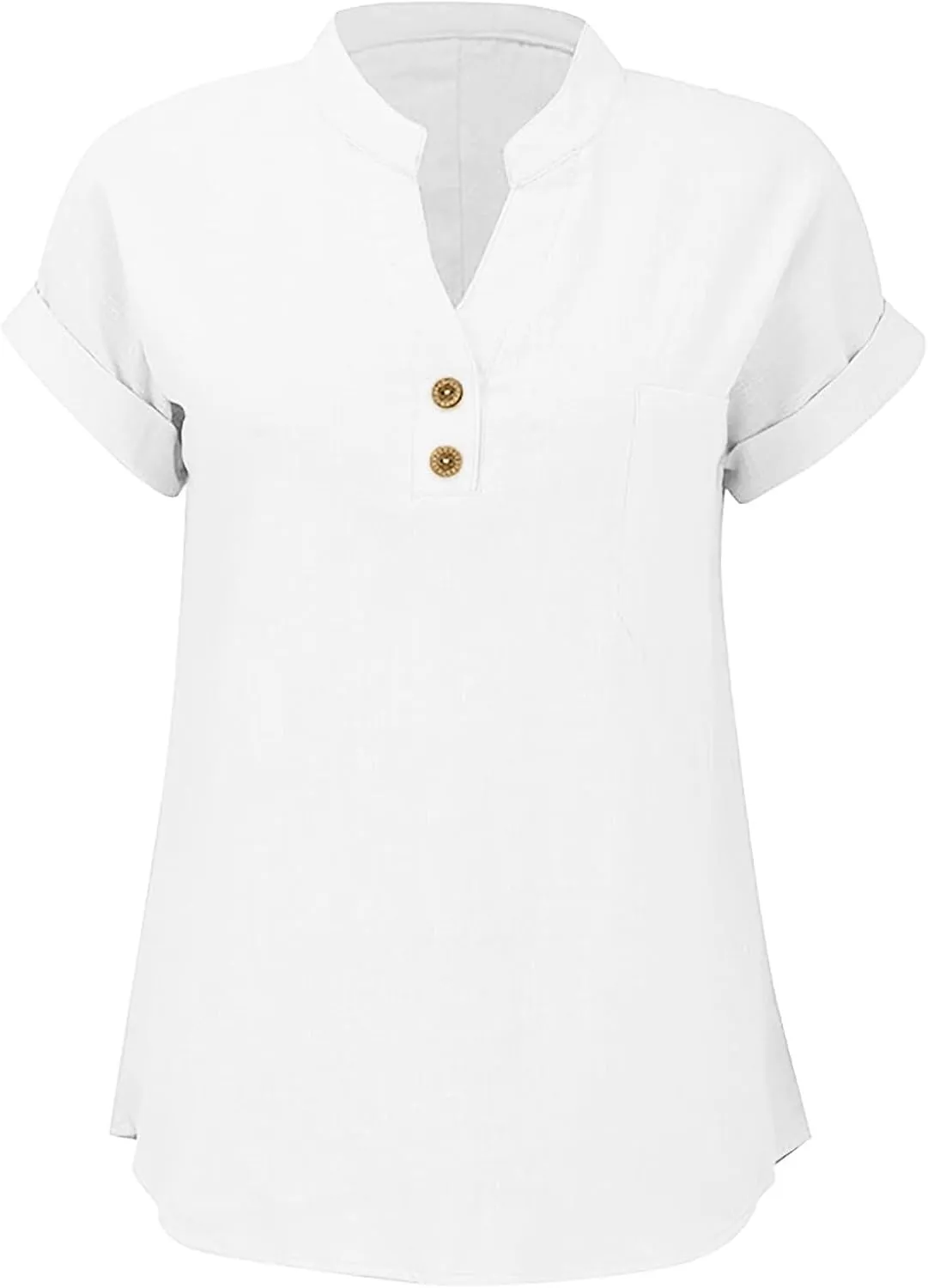 Womens Cotton Gauze Tops Linen Summer Blouses V Neck Short Sleeve Shirts Dressy Casual Tunics Beach Vacation Clothing