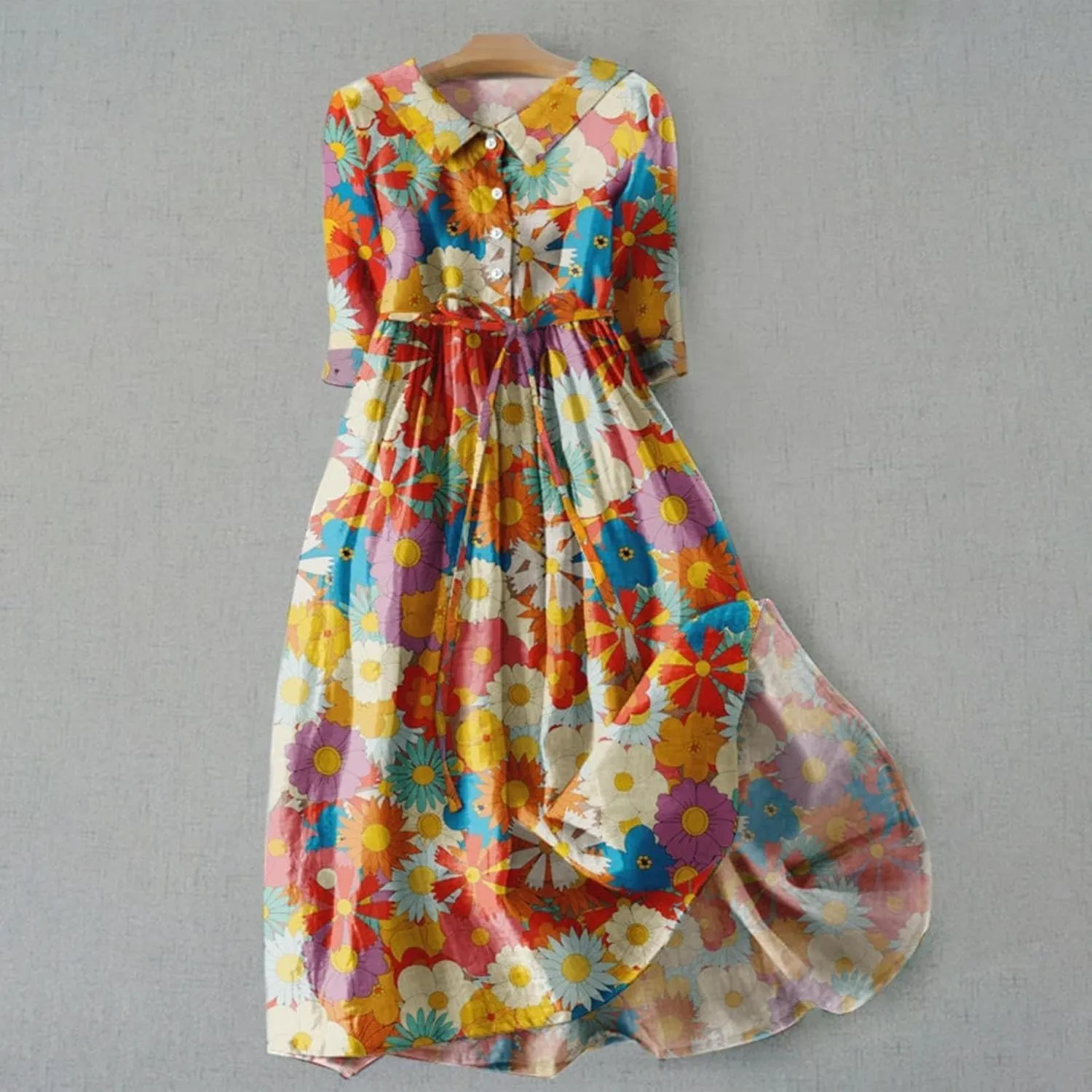 Women's Cotton Linen Casual Dresses 2024 Boho Flowy Dress Flowy Summer Midi Dresses Dressy Ladies Trendy Clothing