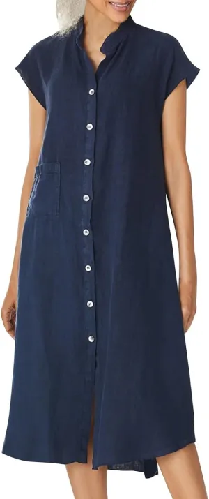 Women's Cotton Linen Dress Casual Button Up Cap Sleeve Loose Fit Long Dress Summer Fashion Comfort Lounge Sundress