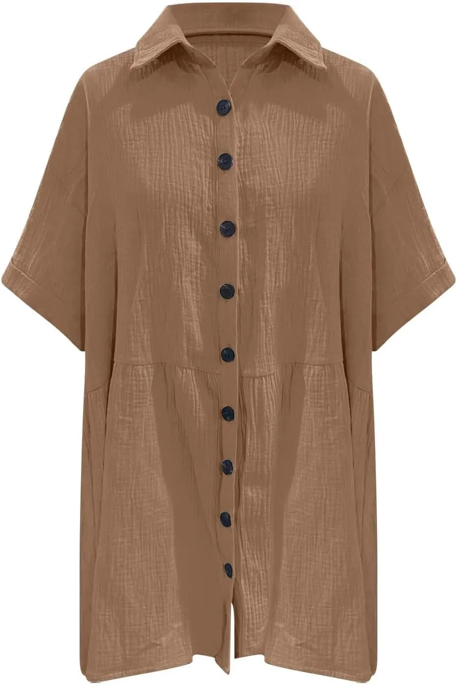 Womens Cotton Linen Short Sleeve Sundress Button Down Mini Shirt Dress 2025 Casual Babydoll Tunic Loose Beach Dresses
