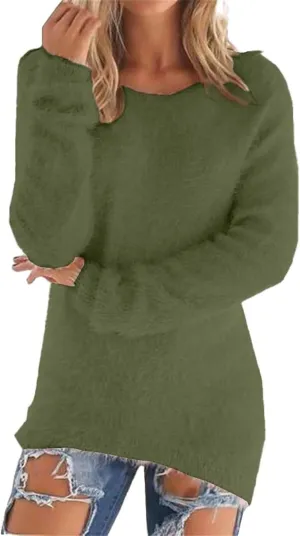 Womens Crewneck Tops Sweatshirt Fluffy Fuzzy Jumper Sweater for Women Fashionable Long Sleeve Pullovers Loose Tops