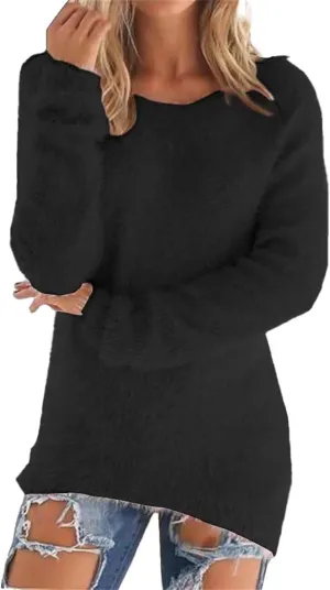Womens Crewneck Tops Sweatshirt Fluffy Fuzzy Jumper Sweater for Women Fashionable Long Sleeve Pullovers Loose Tops