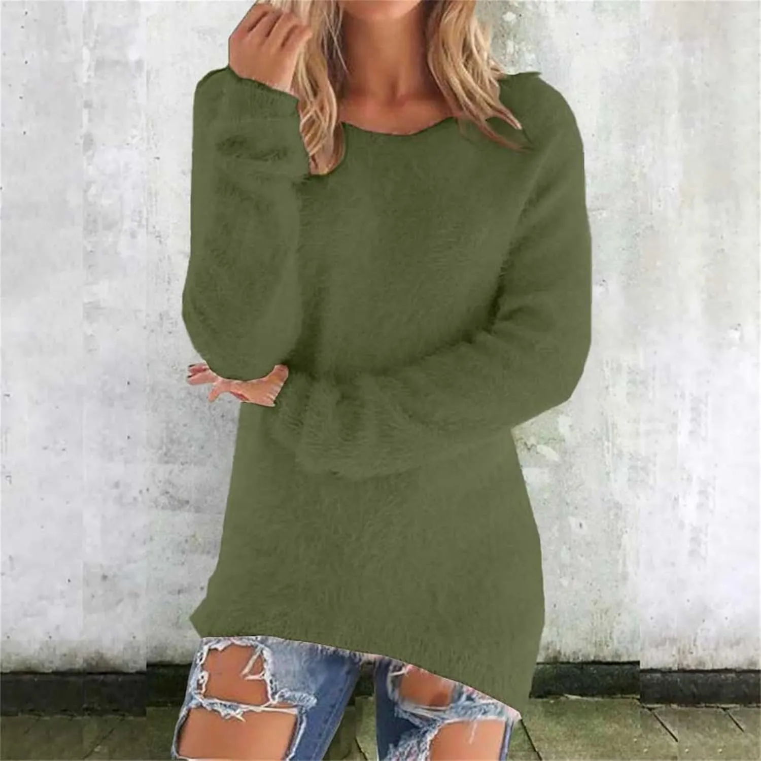 Womens Crewneck Tops Sweatshirt Fluffy Fuzzy Jumper Sweater for Women Fashionable Long Sleeve Pullovers Loose Tops