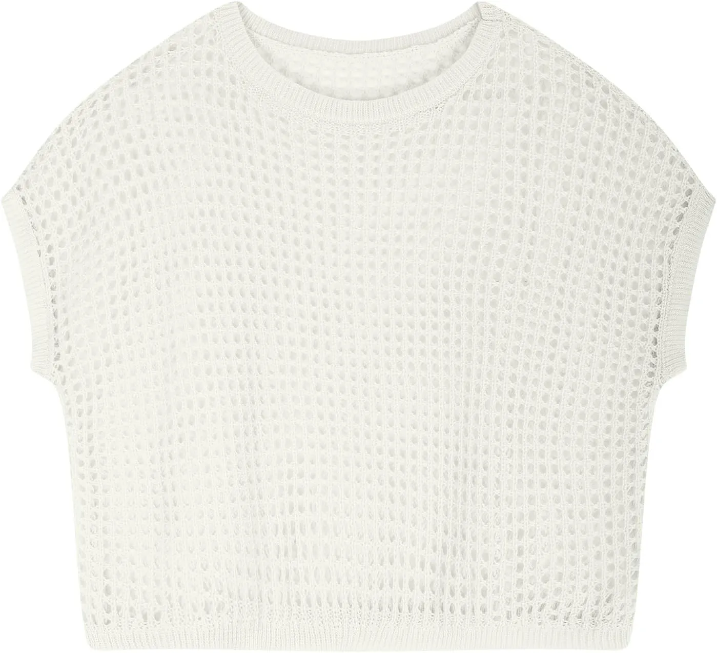 Womens Crochet Tops Scoop Neck Short Sleeve Sweater Fashion Casual Hollow Out Knit Tops Pullover Shirts Beach Coverup