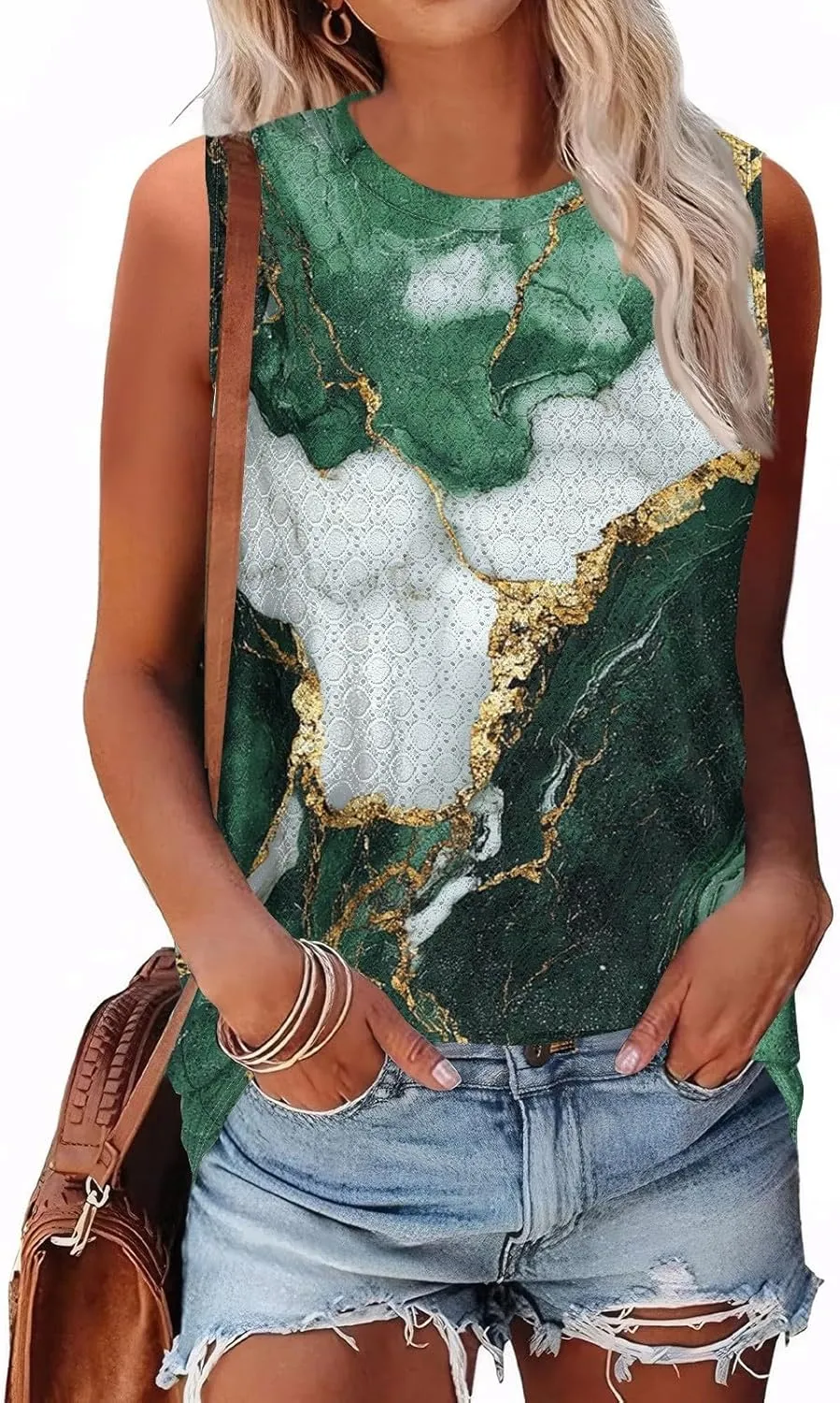 Womens Flower Print Crewneck Tank Tops Graphic Curved Hem Sleeveless Tops Summer Casual Loose Fit Shirts 2025