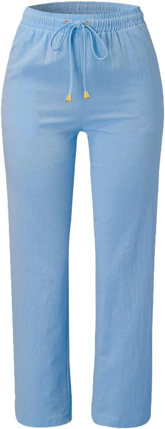 Women's Flowy Wide Leg Pants Winter Cozy Beach Thermal with Pockets Barrel Pants High Waisted