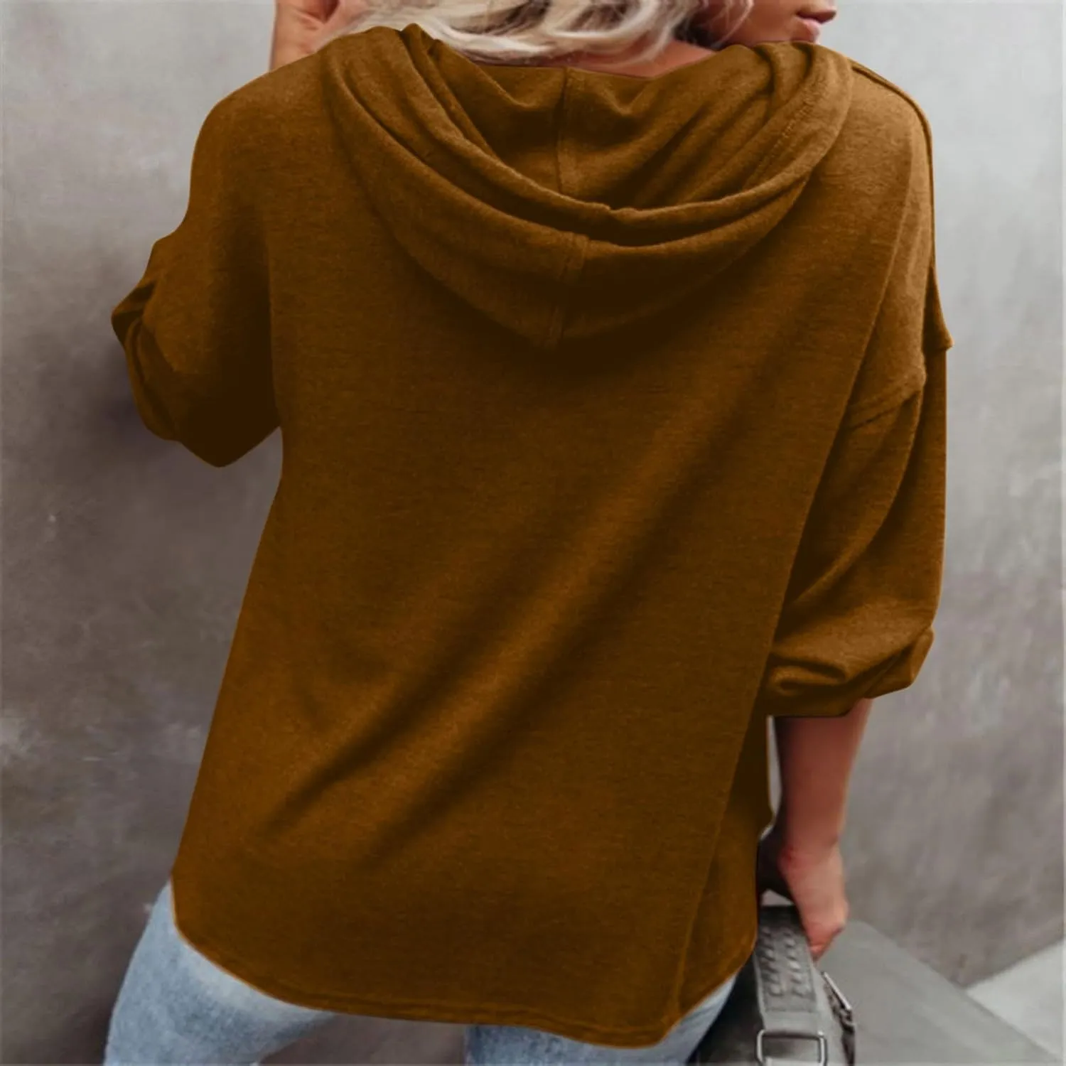 Womens Hoodies Loose Fit Sweatshirt Casual Long Sleeve Button V Neck Shirts Pullover Tops Fashion Cute Blouse Tops