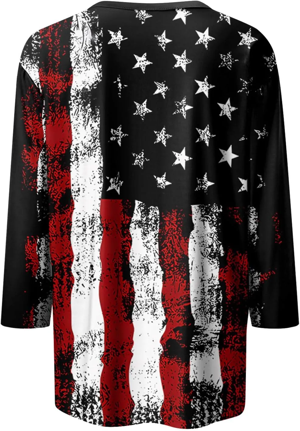 Womens July 4th Loose Trendy 3/4 Sleeve Shirts Independence Day Patriotic Casual Tops USA Flag Stars Stripes Blouse
