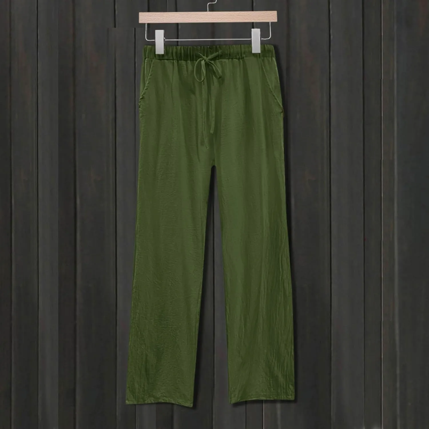 Womens Linen Casual Pants Winter Knitted Outfits Thermal with Pockets Elastic Waist Water Resistant