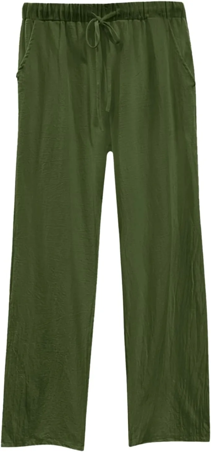 Womens Linen Casual Pants Winter Knitted Outfits Thermal with Pockets Elastic Waist Water Resistant
