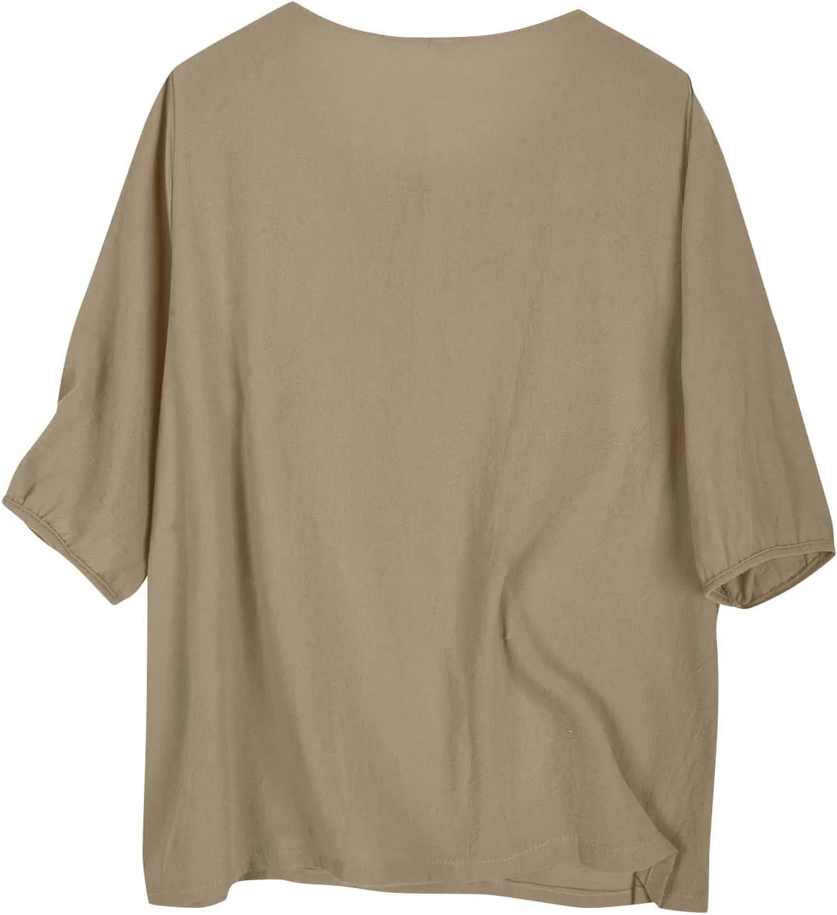 Women's Linen Tops 3/4 Sleeve T Shirts Summer Mexican Floral Embroidery Tunic Tops Casual Crewneck Blouse Oversized