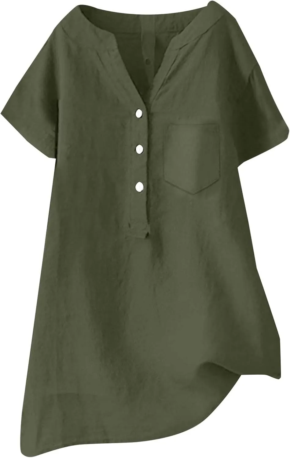 Womens Linen Tops Cotton Womens Short Sleeve Shirts V Neck Collared Down Blouse Tops Oversized Button Down Shirt