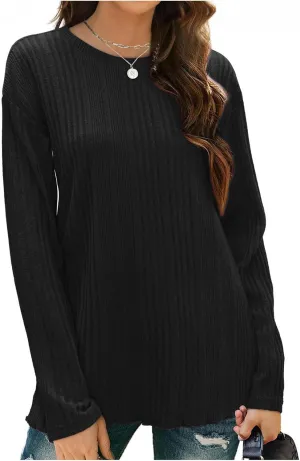 Women's Long Sleeve Tops Crewneck Pullover Sweater Basic Casual Solid Color Tops Fall Soft Drop Shoulder Sweater