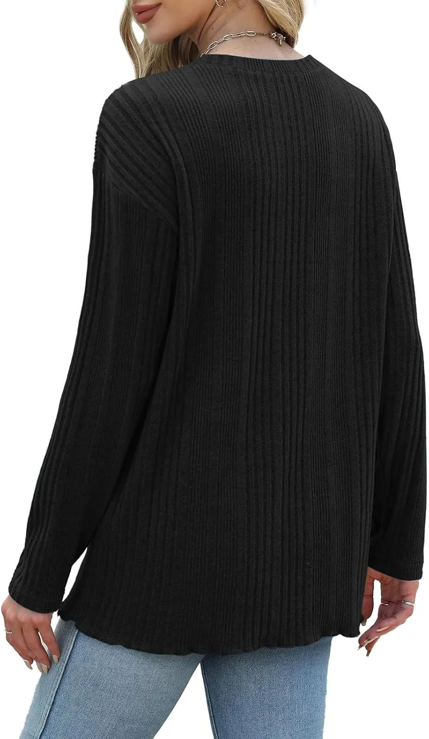 Women's Long Sleeve Tops Crewneck Pullover Sweater Basic Casual Solid Color Tops Fall Soft Drop Shoulder Sweater