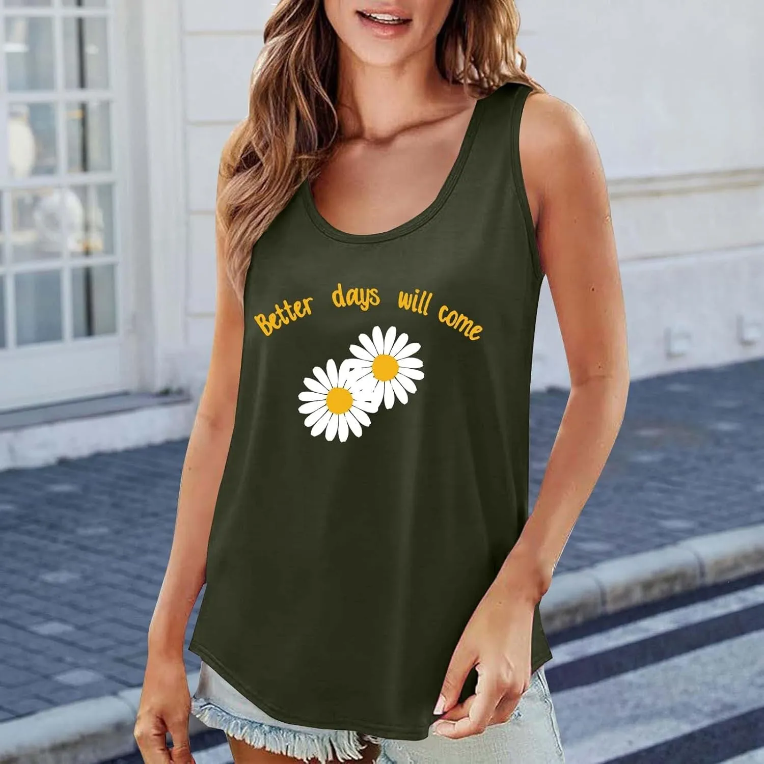 Womens Loose Fit Casual Flowy Tank Tops 2D Printed Casual Loose and Versatile Vest Suspender Plus Sleeveless Shirts