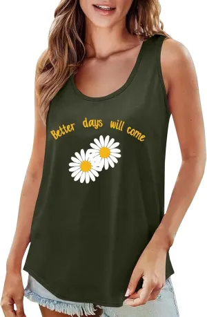 Womens Loose Fit Casual Flowy Tank Tops 2D Printed Casual Loose and Versatile Vest Suspender Plus Sleeveless Shirts