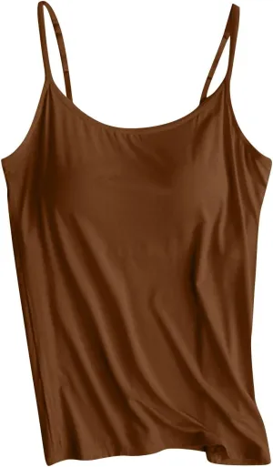 Womens Modal Athletic Tank Tops Summer Spaghetti Strap Built in Bra Crop Vests Fitness Running Yoga Quick-Dry Camisole