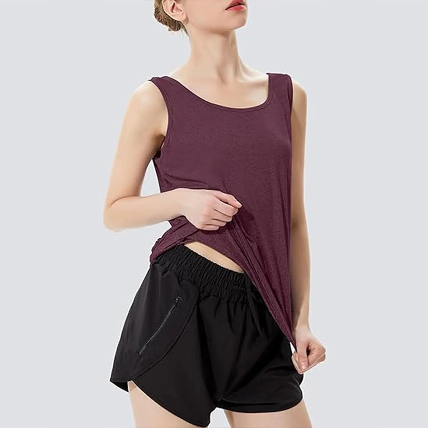Women's Open Back Tank Tops Lightweight Sleeveless Workout Athletic Gym Yoga Shirts Running Quick Dry Pleated Tops